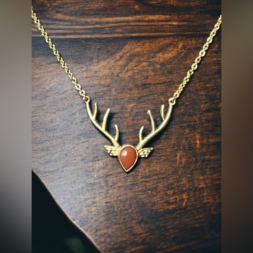 Carnelian Deer Head Necklace